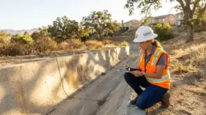 Engineer examining concrete